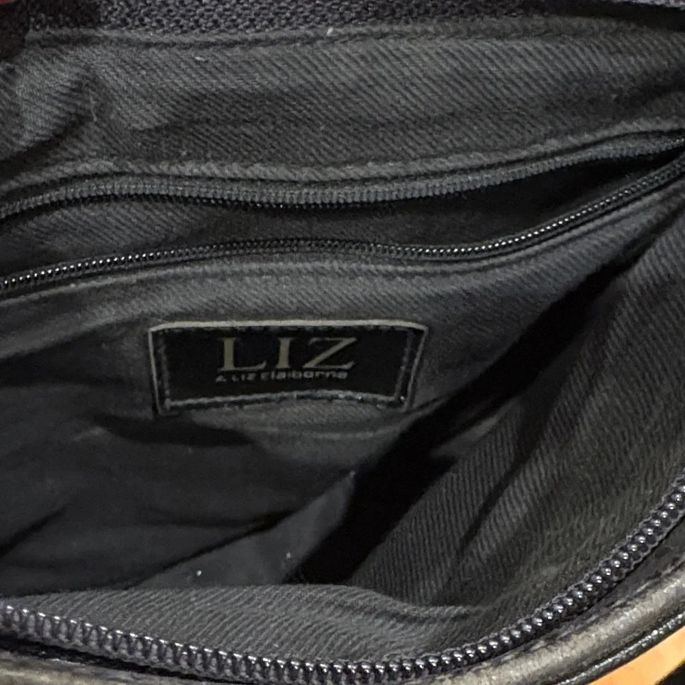 Liz Claiborne Black and Grey Crossbody Bag with Brass Accents
